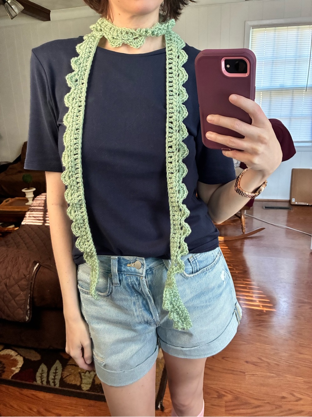 Handmade Cheerful Green Crochet y2k scarf